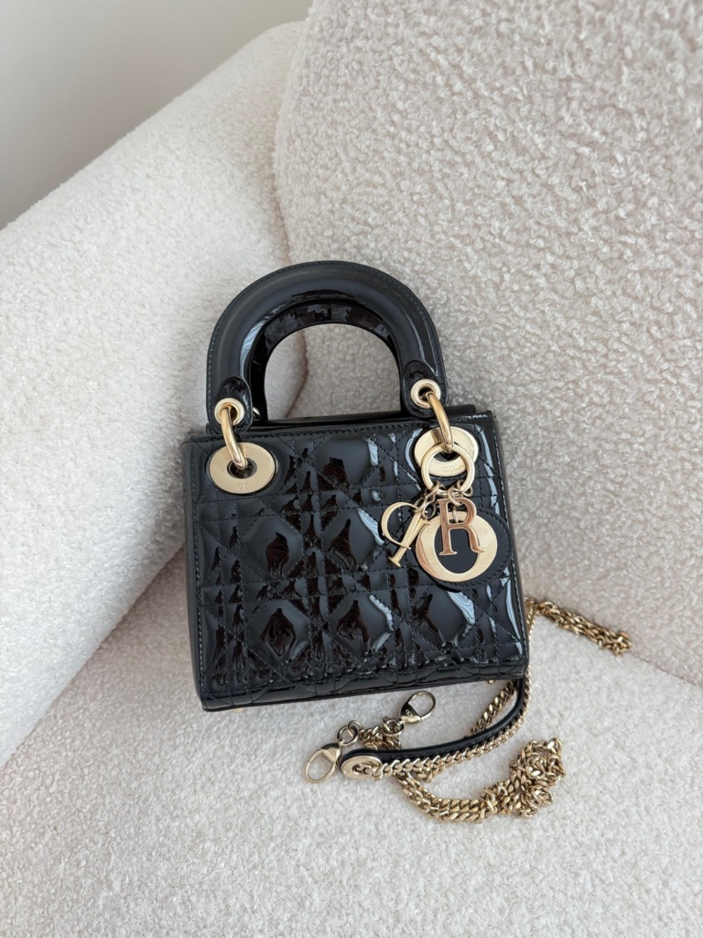 Christian Dior Mini Lady Dior black Patent GHW